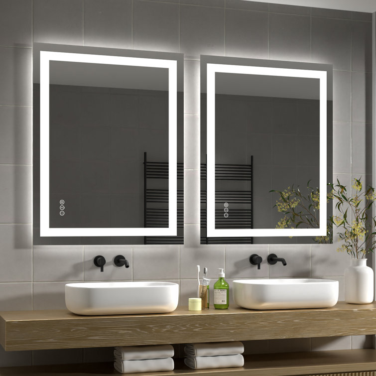 Rectangular lighted bathroom deals mirror